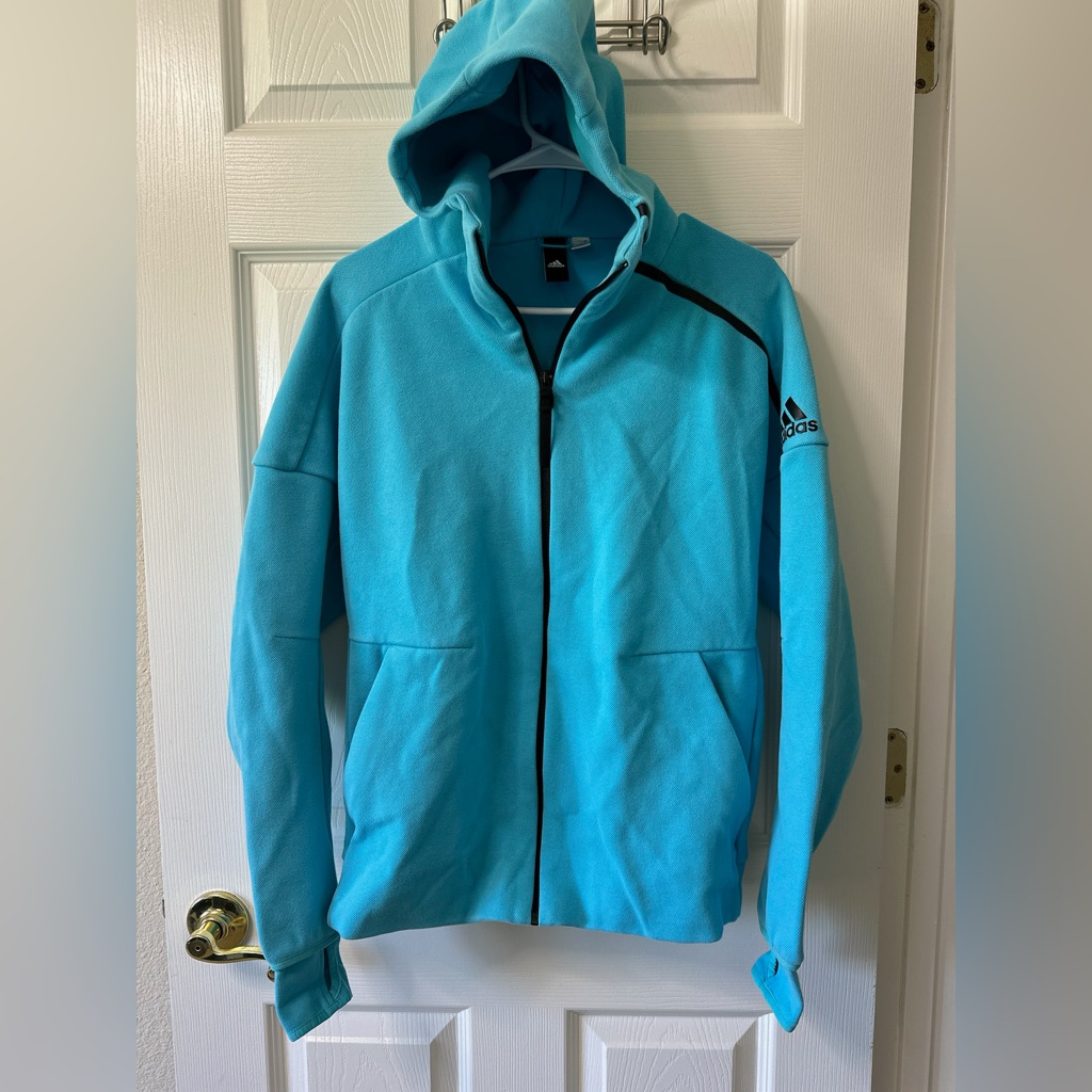 Adidas Turquoise Blue Zip-Up Jacket - Size: Small